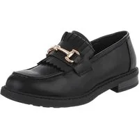 Ital-Design Damen Loafer mit Fransen und Schnalle Slipper (91742738) Blockabsatz Mokassins in Schwarz