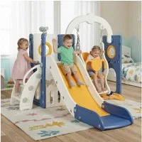 TLGREEN Rutsche 5-in-1 Kinderrutsche, Gartenrutsche Breite Stufen und Griffe, (Indoor und Outdoor Freistehende Rutsche), Kinderrutsche mit Schaukel, Klettergerüst, Spielplatz für Kleinkinder
