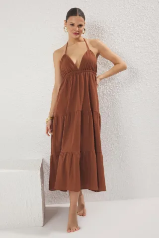 Gerades, figurbetontes Maxi-Strandkleid für Damen