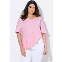 Ulla Popken T-Shirt T-Shirt Volantsaum Oversized V-Ausschnitt Halbarm