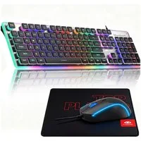 Novzep RGB Tastatur-Maus-Set Kabelgebundene, 104 Tasten, 3200 DPI Tastatur- und Maus-Set, (Aluminium-Oberfläche & Pudding-Keycaps), Plug & Play ergonomisch, USB Kabel RGB Beleuchtung