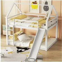 TavilaEcon Etagenbett Kinderbett, Hausbett mit Rutsche und Leiter in kreativem Design, aus Kiefernholz und MDF, mit durchgehenden Absturzsicherungen
