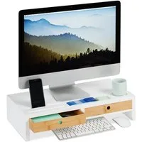 relaxdays Monitor-Halterung Monitorständer Weiß mit Schubladen