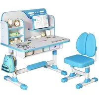 TUWENA Kinderschreibtisch Kinder-Schreibtisch und Stuhl-Set, Höhenverstell Schul-Lerntisch-Stuhl, Ergonomisch Schreibtischstuhl mit große Schreibtafel Stauraum Fußpedal