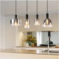 Nettlife Pendelleuchte 3/4 rauchgrauem Glas E27 Fassung Industrielle Hängeleuchte, Höhenverstellbar, LED wechselbar, Pendellampe für Wohnzimmer Küche Esszimmer