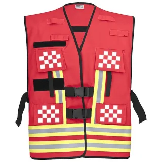 Funktionsweste | PACOTEX | rot mit Karomuster | Feuerwehr Einsatzweste mit Reflexband FUG-Taschen Klettverschluss Universal | Einsatzkleidung
