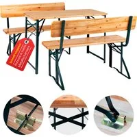 Stagecaptain Bierzeltgarnitur Hirschgarten BB-119 Sitzgarnitur mit Lehne 119 cm Länge, (3-tlg., 2 x Bank, 1 x Tisch), Mit aufsteckbarer Rückenlehne