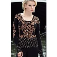 Passioni Cardigan Twinset in opulentem Schwarz-Gold-Dekormustermix