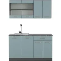 Vicco Küchenzeile R-Line, Blau-Grau/Anthrazit, 140 cm ohne Arbeitsplatte