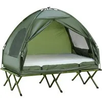 MC Star Feldbett Erhöhtes Campingbett mit Kuppelzelt und Luftmatratze inkl. Pumpe (Taft, grün, 193 x 136 x 178 cm für Outdoor Abenteuer)