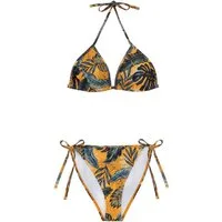 AvaMia Triangel-Bikini Damen Bikini Set Bikinitop und Bikinihose Low mit Schnürbindung (Bikinitop und Bikinihose, Bikinitop und Bikinihose) Blätter Blatt Bikiniset Triangel Jungel Dschungel Grün Braun