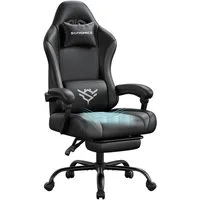 SONGMICS Drehstuhl Gaming Stuhl, ergonomischer Bürostuhl, mit Fußstütze und Lendenkissen, 135° Neigung, aus PU-Leder, 70 x 70 x 120-130 cm