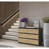 Furnica Kommode Sideboard 6 Schubladen - Anthrazit H70cm B100cm T33cm