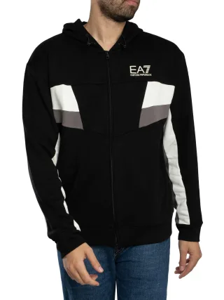 EA7 Logo Jersey Zip Hoodie, Schwarz