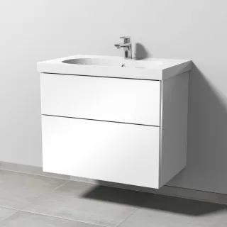 Sanipa 3way Waschtischunterbau zu Geberit Acanto Waschtisch mit 2 Auszügen, Weiß-Glanz BS41778