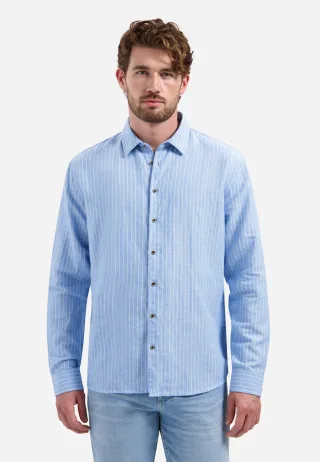 No Excess - Shirt Vertical Small Stripe With Linen blue - Gr. - M