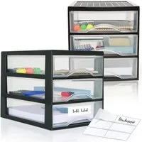 Hausfelder Schubladenbox Schubladenschrank A4 mit 3 Schubladen, 2 Stück inkl. Aufkleber, (2-St., A4 mit 3 Schubladen + Aufkleber)