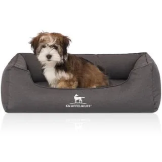 Knuffelwuff Orthopädisches Wasserabweisendes Hundebett Leon aus Velours mit Handwebcharakter anthrazit M-L