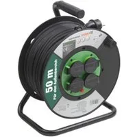 Meister Werkzeuge Kabeltrommel Verlängerungskabel H05RR-F 3G1,5mm² 50m mit 4 Steckdosen Kabeltrommel 4-fach (Feststellbremse, Handurbel, Thermoschalter - Überhitzung, Kabellänge 50 m), Hochwertige Gummischlauchleitung