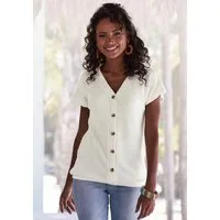 LASCANA Kurzarmshirt mit Zierknopfleiste Sommershirt aus luftiger Piqué-Qualität