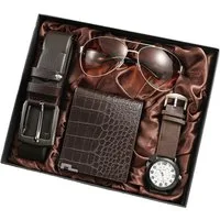 ibettertec Geldbörse 4PCS Geschenk für Männer Herrenuhr Gürtel Set (Mann Männer Geburtstag Hochzeitstag Geschenke, Vatertag Geschenkbox,Geburtstagsgeschenk,Weihnachtsgeschenk), Herren Geschenkbox Sets mit Ledergürtel Wallet Watch Gläsern