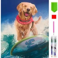 LA CUTE Malen nach Zahlen 5d Diamond Painting Surfing Dog Malen nach Zahlen 15x20cm (Komplettset für 5D Diamond Painting inklusive Leinwand, Diamanten und Werkzeugen, Diamond Painting Set mit Zubehör für DIY-Kreativität und Entspannung), 15x20cm 5D D