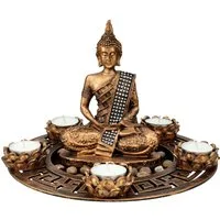 Figuren Shop GmbH Teelichthalter Buddha Figur als fünffach Teelichthalter bronzefarben - Dekoschale