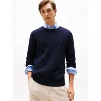 Tommy Hilfiger Strickpullover CLASSIC CABLE CREW NECK mit Strukturstrick und Flaglabel unifarben, casual, regular fit, Baumwolle, Rundhals