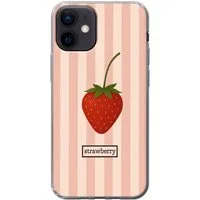 MuchoWow Handyhülle für Apple iPhone 12 Mini Erdbeere - Streifen - Minimalistisch - Rot, Smartphone-Bumper, Print, Handy Schutzhülle Dünn