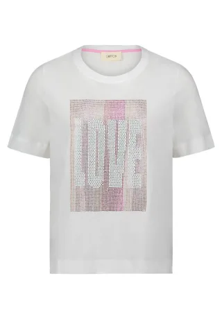 CARTOON - T-Shirt mit schimmerndem Schriftzug-Print weiß - Gr. - 40