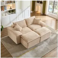 Vankel Schlafsofa Modulares Schlafsofa, 2-Sitzer Wohnzimmer Sofa mit Kissen, Bodensofa Cord Couch mit Hocker, Armlehne und Memory-Schaum