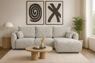 Ecksofa mit Schlaffunktion RUDEN Sofa in Stoff Bello Grau Ottomane Rechts