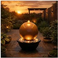 Köhko Gartenbrunnen Ø 30 cm aus Cortenstahl mit LED Wasserspiel in Rostoptik