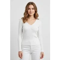 ONLY Langarmshirt ONLBETTY LIFE L/S SCALLOP V-NECK CC JRS mit Raffung am Ausschnitt