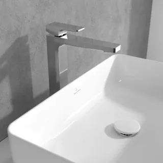 Villeroy und Boch Architectura Square Waschtischarmatur TVW12500200061 erhöht, mit Push-Open-Ablaufgarnitur, chrom