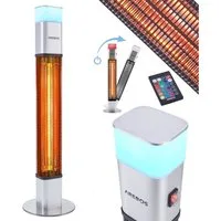 Arebos Heizstrahler 1500 Watt Stand, inkl.16 Farben, LED-Licht mit Fernbedienung, integrierte Kipp-Abschalter, LED, Low-Glare-Technik
