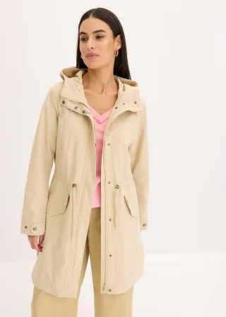 bonprix Long-Parka mit Kapuze, beige, Gr.46, bequemer Parka mit Kapuze, 65% Baumwolle
