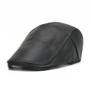 Collrown Berets Mens Flat Caps Genuine Leather Duck Tongue Cap Classic Adjustable Casual Driving Cabbie Hat