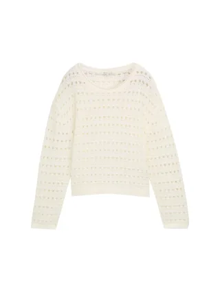 Denim Tom Tailor - Relaxed Fit Strickpullover mit Lochmuster off white - Gr. - S