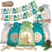 KESSER Adventskalender, Adventskalender zum Befüllen 24 Jutebeutel Stoffbezug gedruckt