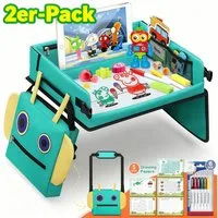 POPOLIC Spieltisch 2 In 1 Kinder Reisetisch 5 Pädagogische Zeichenpapiere, 6 Farbstifte, (Roboter-Rucksack Abnehmbarer Multifunktionaler, Auto Kinder Knietablett Reisetisch Reise Outdoor Indoor, 2-tlg)