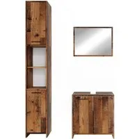 Vicco Badmöbel-Set Kiko, Eiche rustikal, 3 Teile, mit Hochschrank, (3-St., 3er Set)