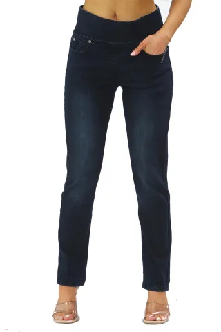 Damen-Jeans mit elastischem Bund und Bauchkontrolle in Dunkelblau