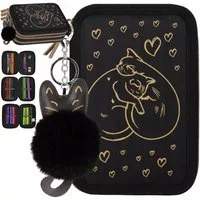 Starpak Federmäppchen Starpak Federmäppchen 3-Fach Mädchen Goldene Katzen Herz mit Zubehör, (1-tlg)