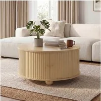 Merax Couchtisch Runder Satztisch Beistelltisch in Retro-Design (72 × 72 × 38 cm, 1-St), Wohnzimmertisch mit Schiebetüren, 4 Fächern, Metallfüße,Reliefstruktur