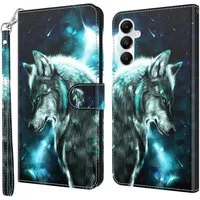 CLM-Tech Handytasche für Samsung Galaxy A16 / A17 5G Hülle aus Kunstleder Klapphülle (Wolf blau schwarz, Handyhülle mit Standfunktion - Wallet Flip Case inklusive Kartenfächer), Cover mit Magnetverschluss