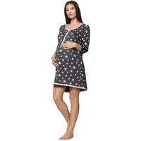 Be Mammy Umstandsnachthemd Damen Umstands Nachthemd mit Stillfunktion BE20-176 (1-tlg)