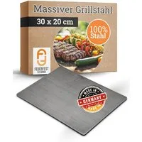 Feuerfest 123 GmbH Grillplatte Massiver Grillstahl 30 x 20 cm (100 % - Made in Germany] Massiver Grillstahl 8 mm), Besondere Wärmeleitfähigkeit für scharfes Anbraten auf dem Grill