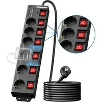 DEWENWILS Steckdosenleiste 6-fach (USB-Anschlüsse, einzeln schaltbar, Kindersicherung, Überspannungsschutz, Kabellänge 5 m), Mehrfachsteckdose mit USB, 16A/3680W