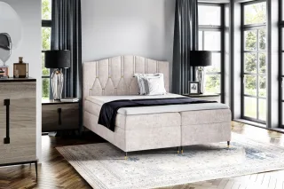 Boxspringbett Schlafzimmerbett SELIM 180x200cm in Stoff Touch Me Creme